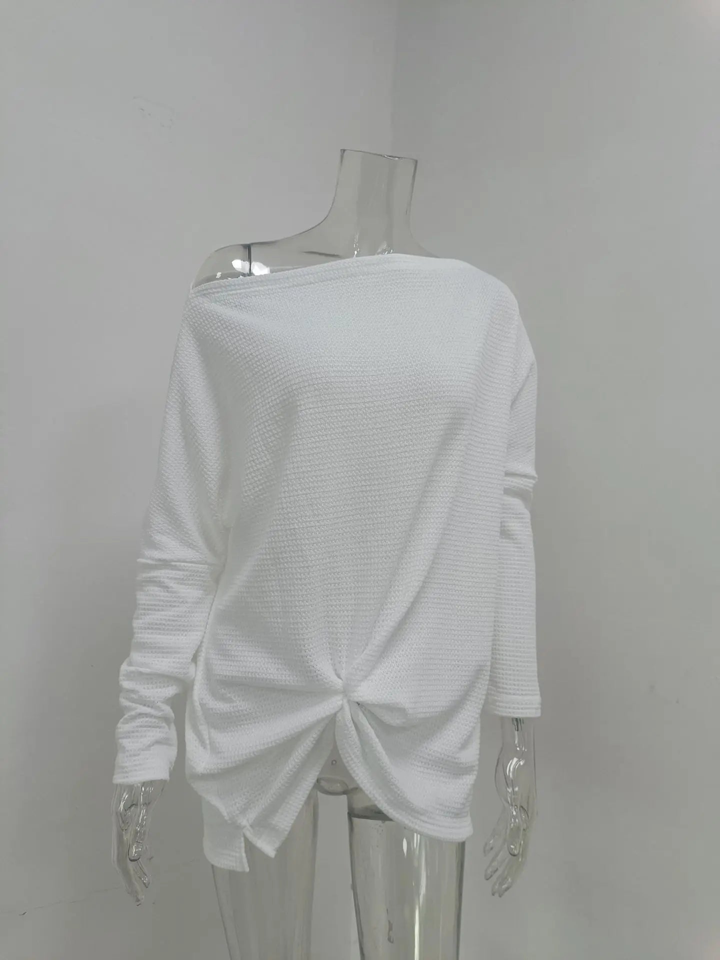 Asymmetric Hems Textured Knit Casual Top Pullover Blouses | Chuzko.com