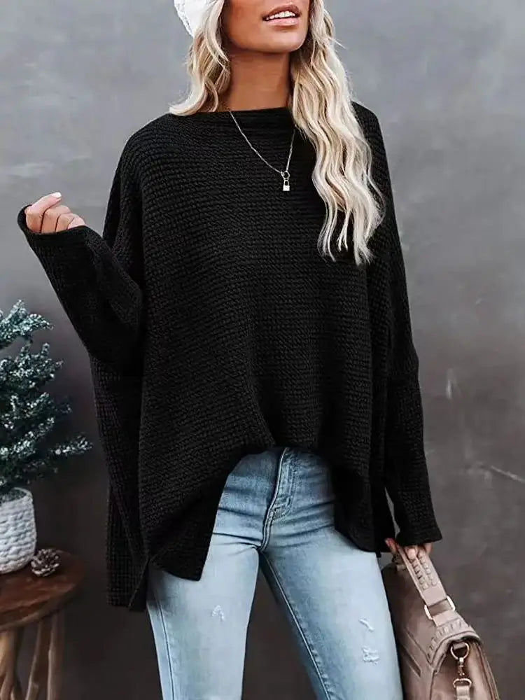 Asymmetric Hems Textured Knit Casual Top Pullover Blouses | Chuzko.com