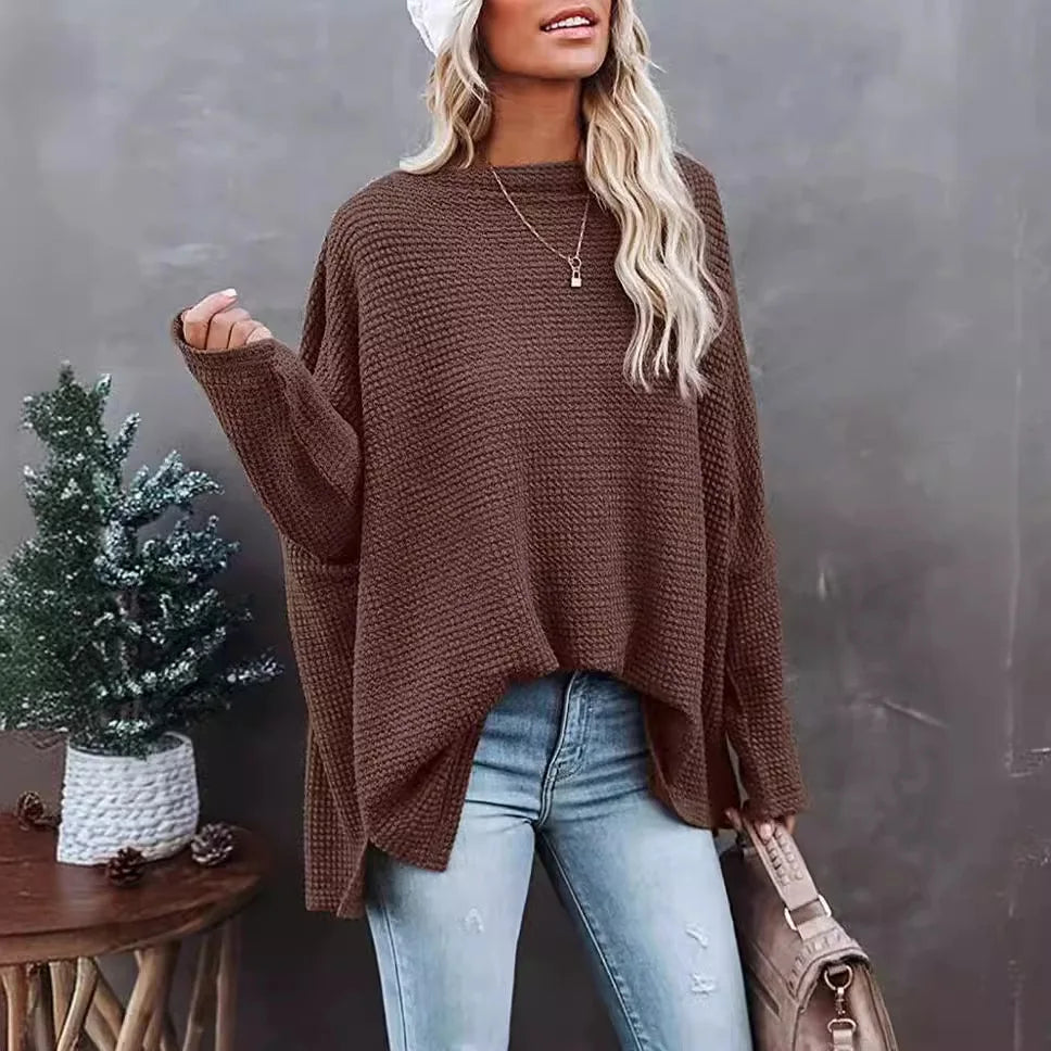 Asymmetric Hems Textured Knit Casual Top Pullover Blouses | Chuzko.com