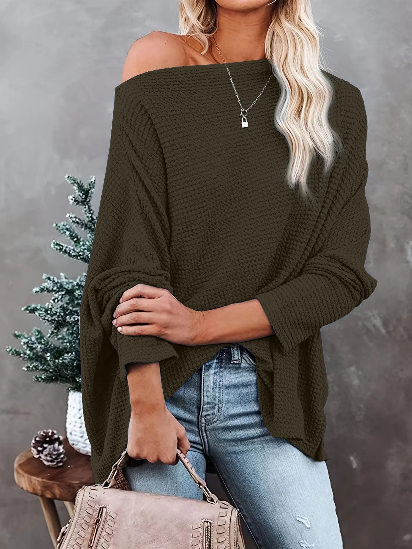 Asymmetric Hems Textured Knit Casual Top Pullover Blouses | Chuzko.com