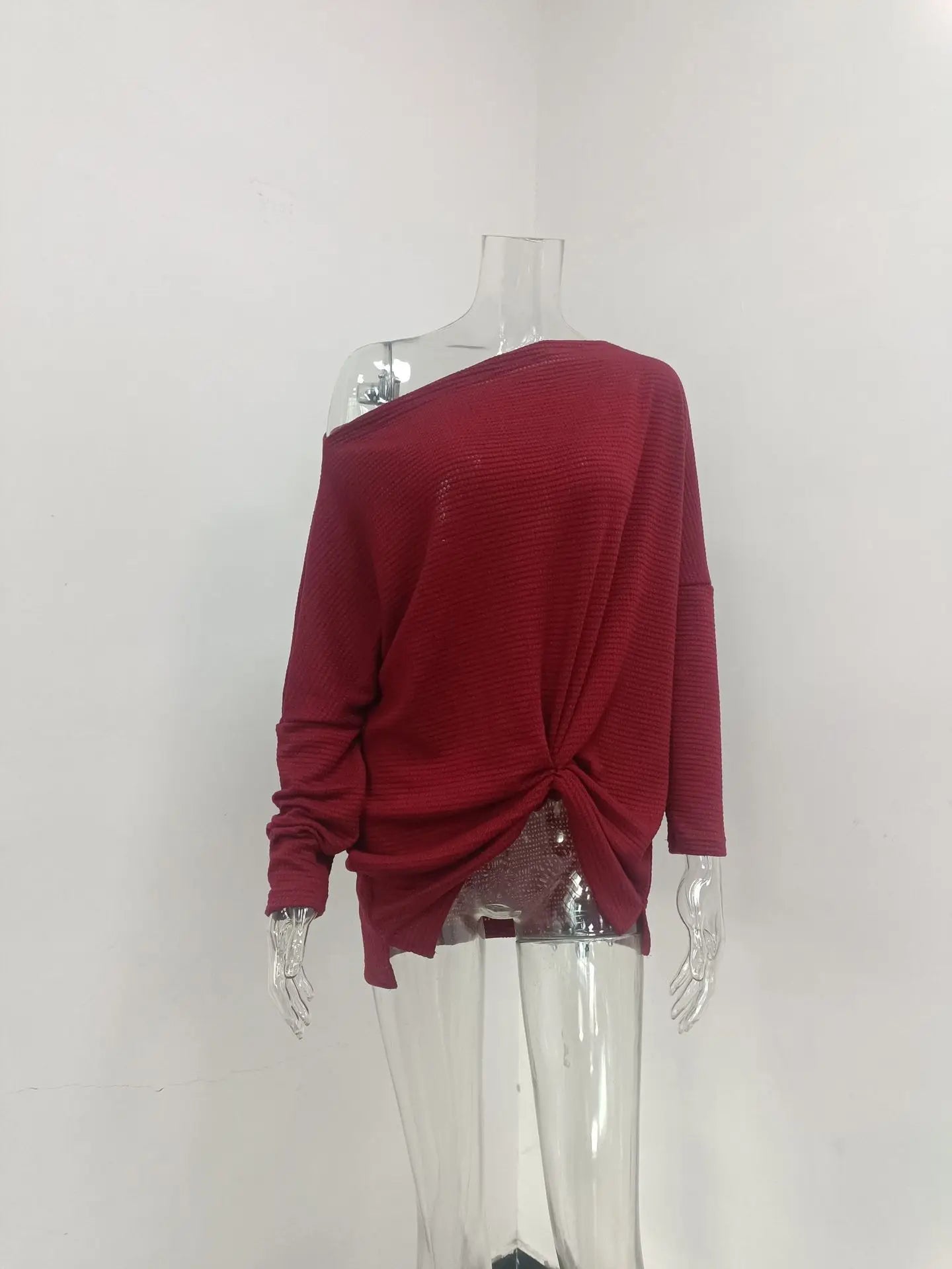 Asymmetric Hems Textured Knit Casual Top Pullover Blouses | Chuzko.com