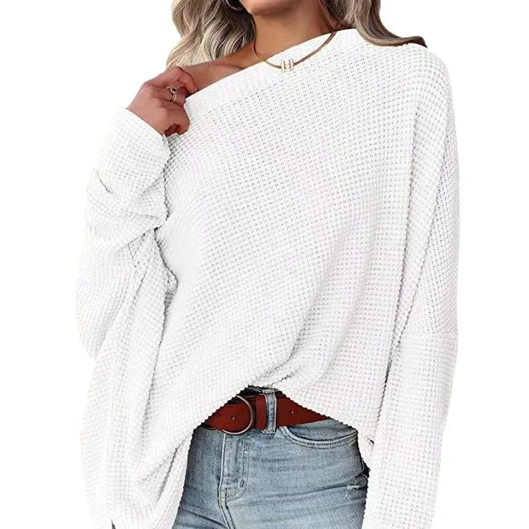 Asymmetric Hems Textured Knit Casual Top Pullover Blouses | Chuzko.com