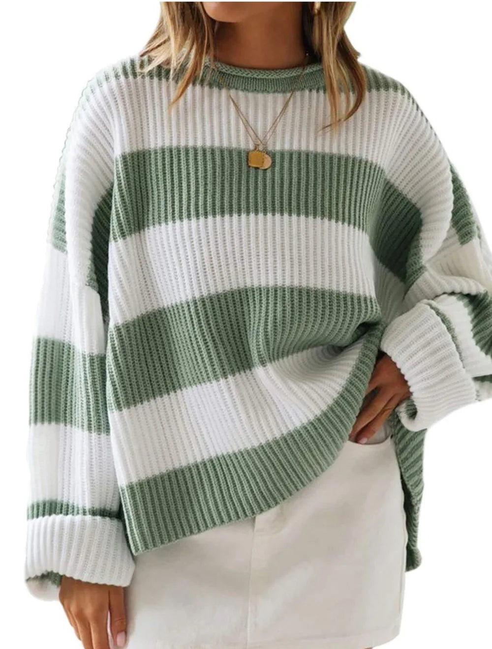 Casual Striped Chilly Season Oversized Pullover Sweater Pullover | Chuzko.com