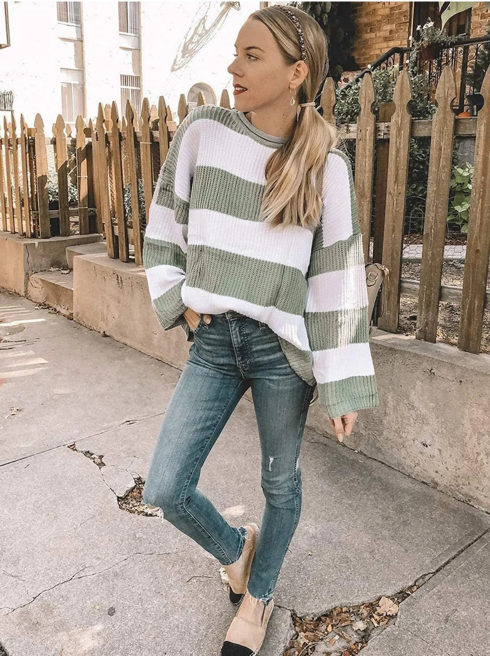 Casual Striped Chilly Season Oversized Pullover Sweater Pullover | Chuzko.com