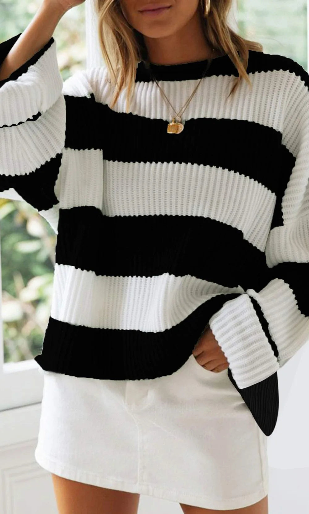 Casual Striped Chilly Season Oversized Pullover Sweater Pullover | Chuzko.com