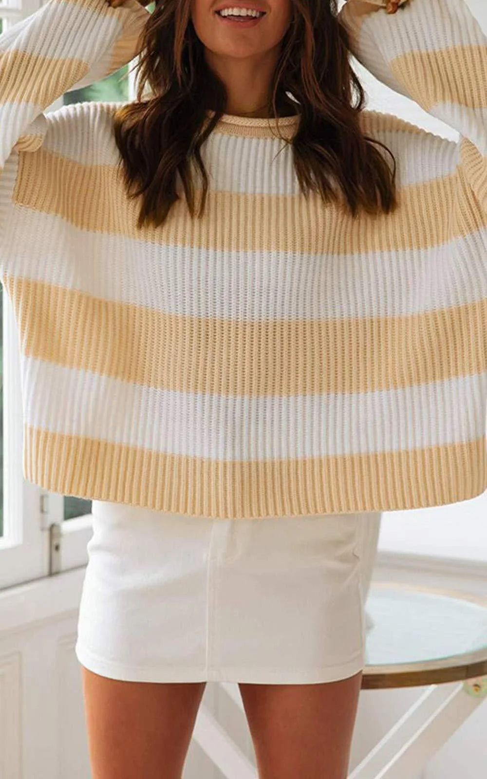 Casual Striped Chilly Season Oversized Pullover Sweater Pullover | Chuzko.com