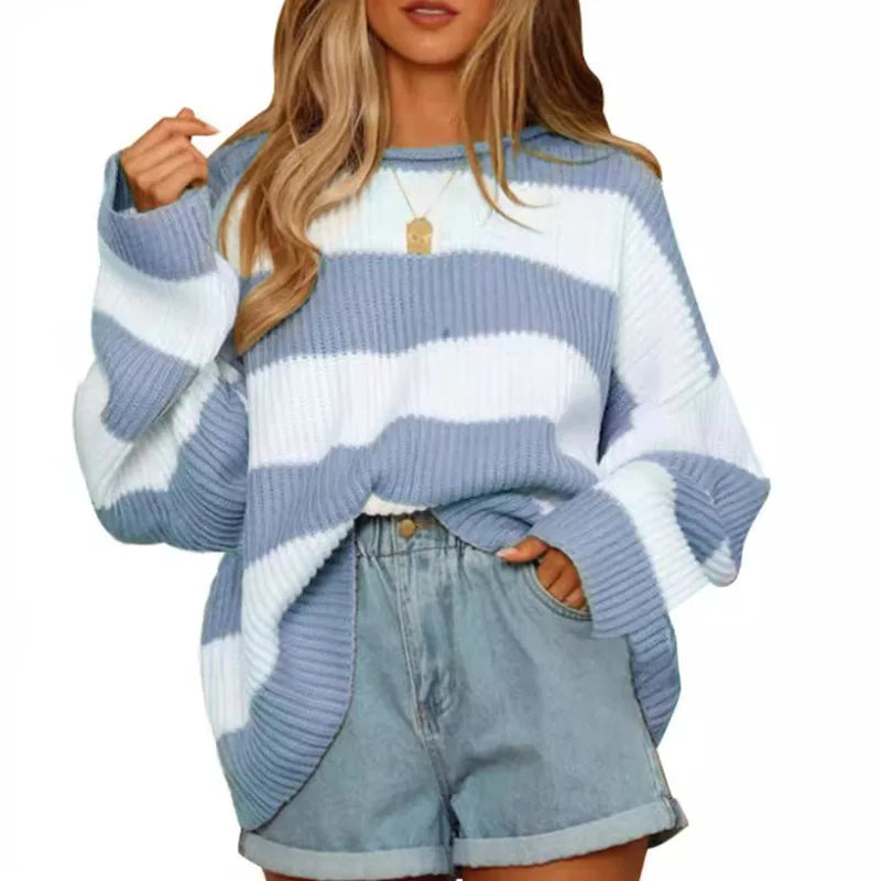 Casual Striped Chilly Season Oversized Pullover Sweater Pullover | Chuzko.com