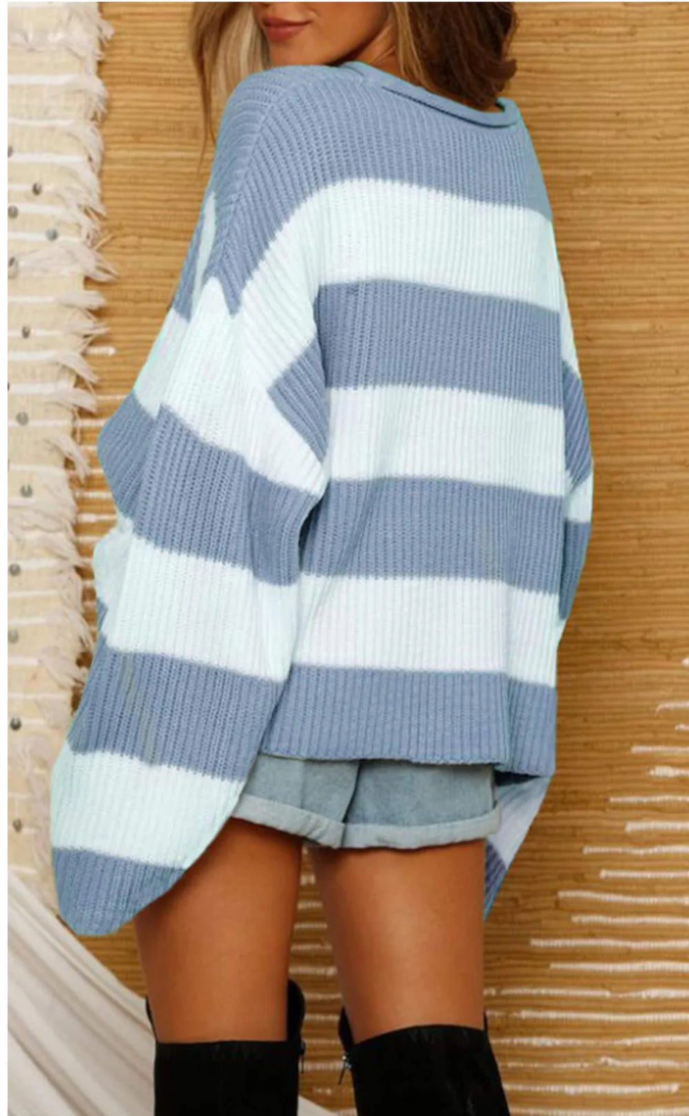 Casual Striped Chilly Season Oversized Pullover Sweater Pullover | Chuzko.com