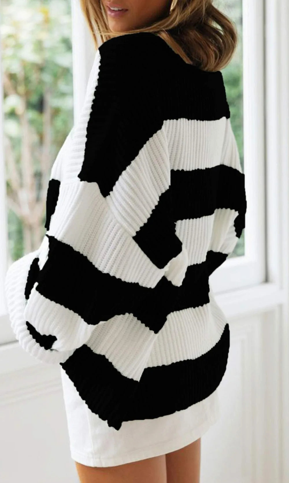 Casual Striped Chilly Season Oversized Pullover Sweater Pullover | Chuzko.com