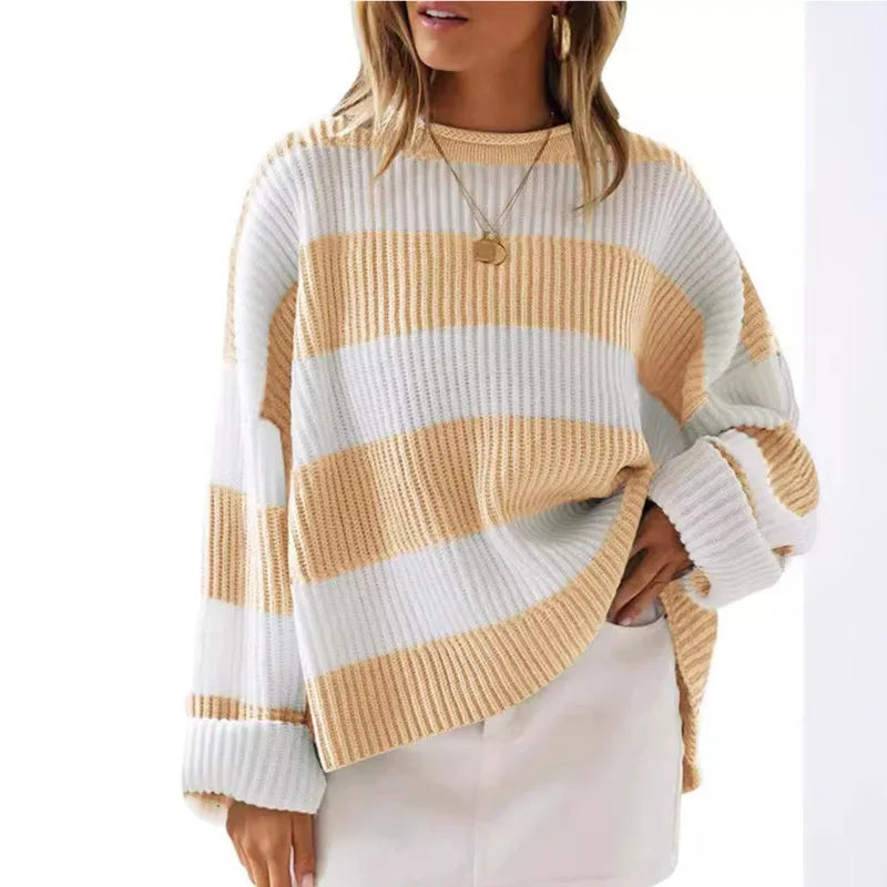 Casual Striped Chilly Season Oversized Pullover Sweater Pullover | Chuzko.com