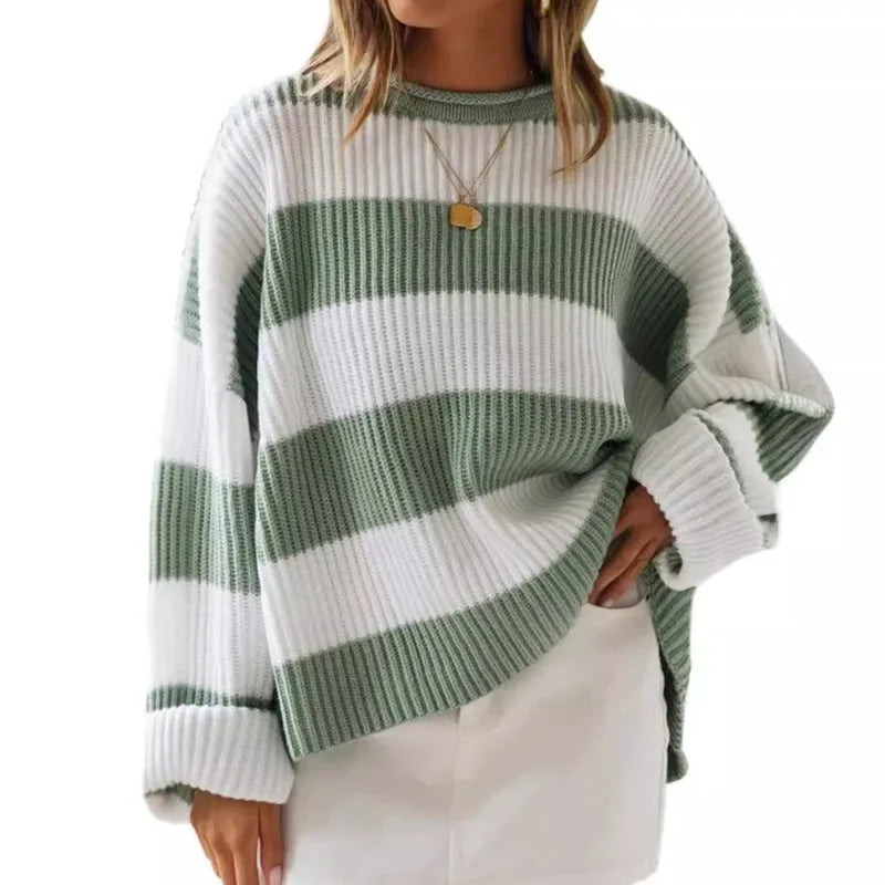 Casual Striped Chilly Season Oversized Pullover Sweater	