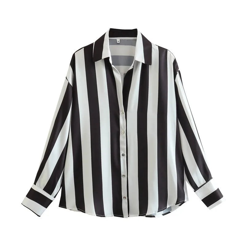 Sleek Black & White Stripe Work Top Shirt Blouses | Chuzko.com