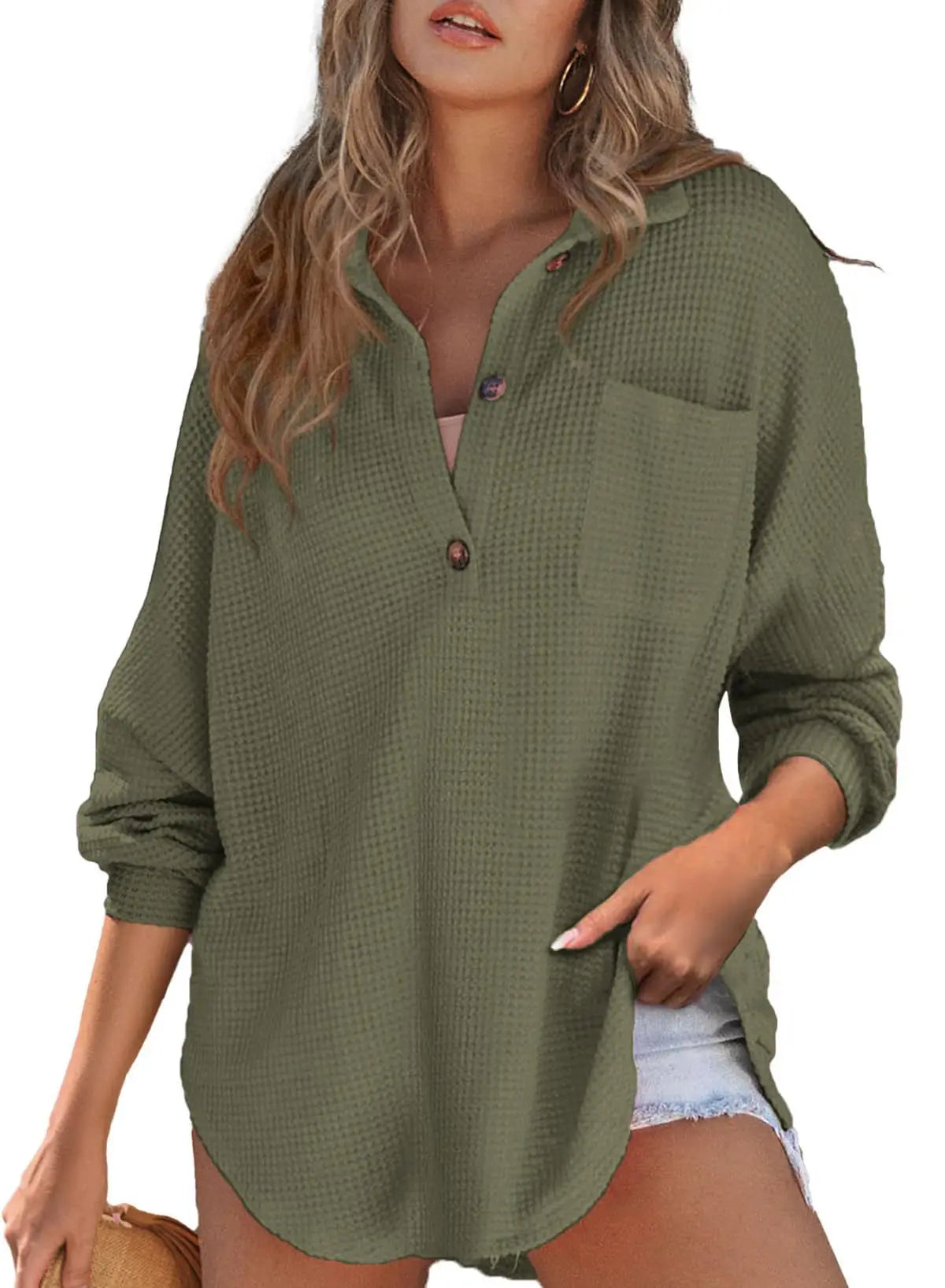 Textured Waffle Oversized Blouse Loungewear Tops | Chuzko.com