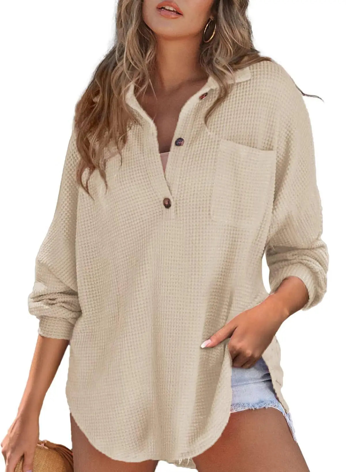 Textured Waffle Oversized Blouse Loungewear Tops | Chuzko.com