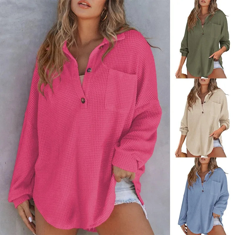 Textured Waffle Oversized Blouse Loungewear Tops | Chuzko.com