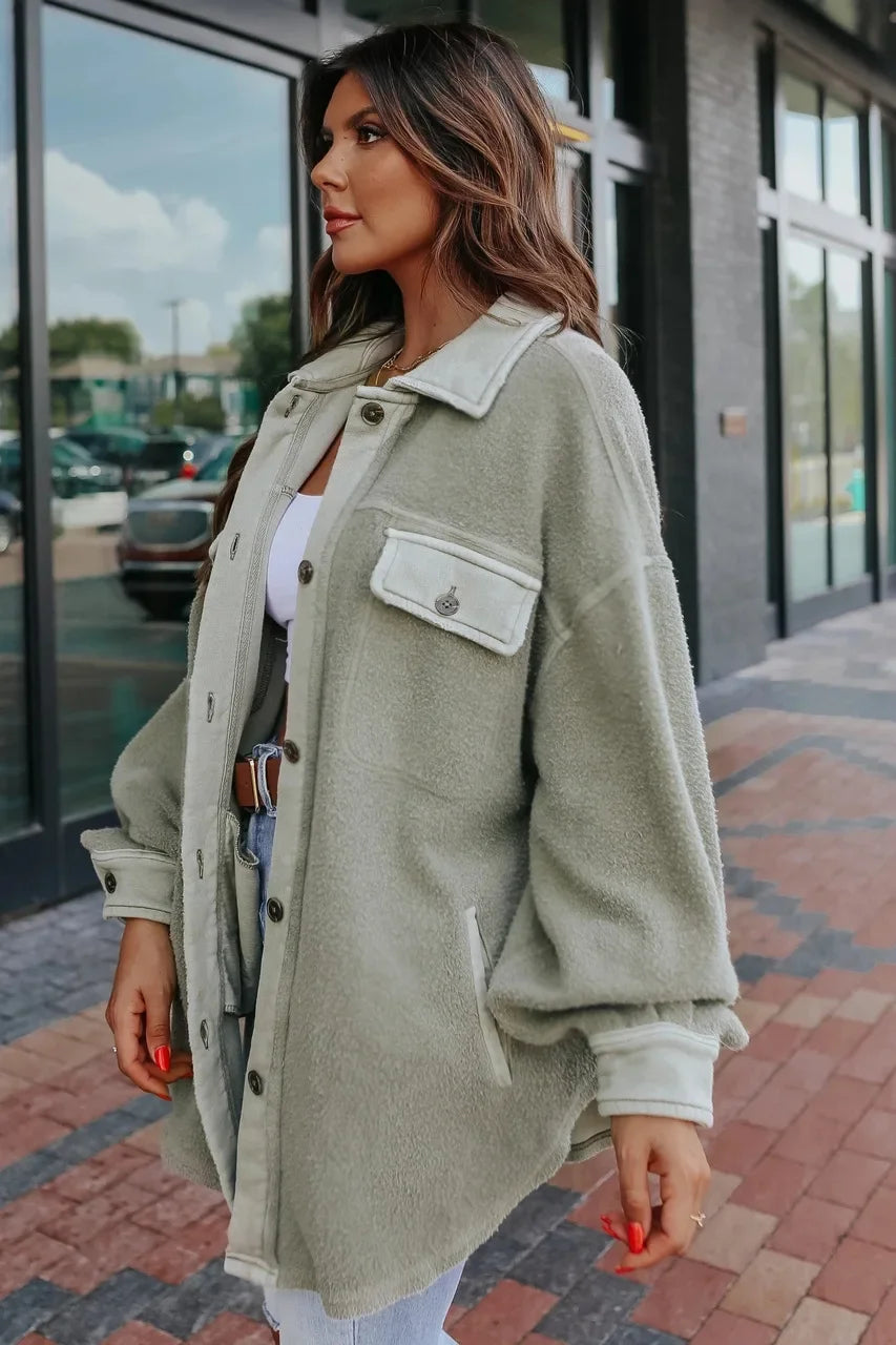 Oversized Urban Sherpa Layering Shacket Women Shackets | Chuzko.com