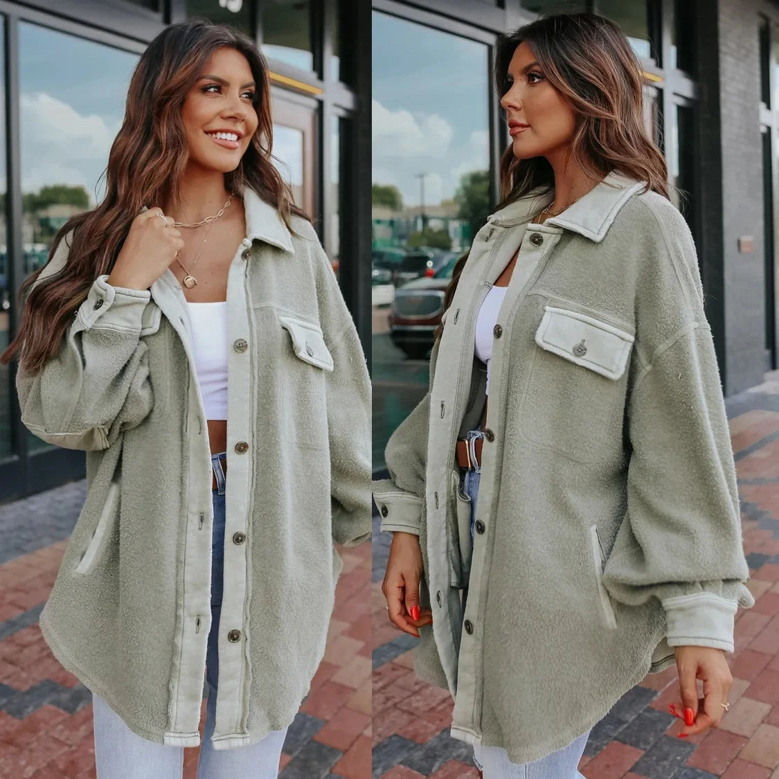 Oversized Urban Sherpa Layering Shacket Women Shackets | Chuzko.com