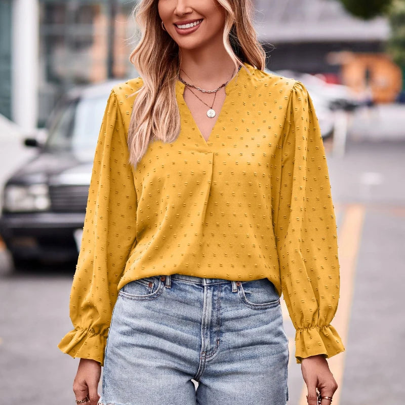 Day-to-Night V-Neck Blouse Pullover Blouses | Chuzko.com