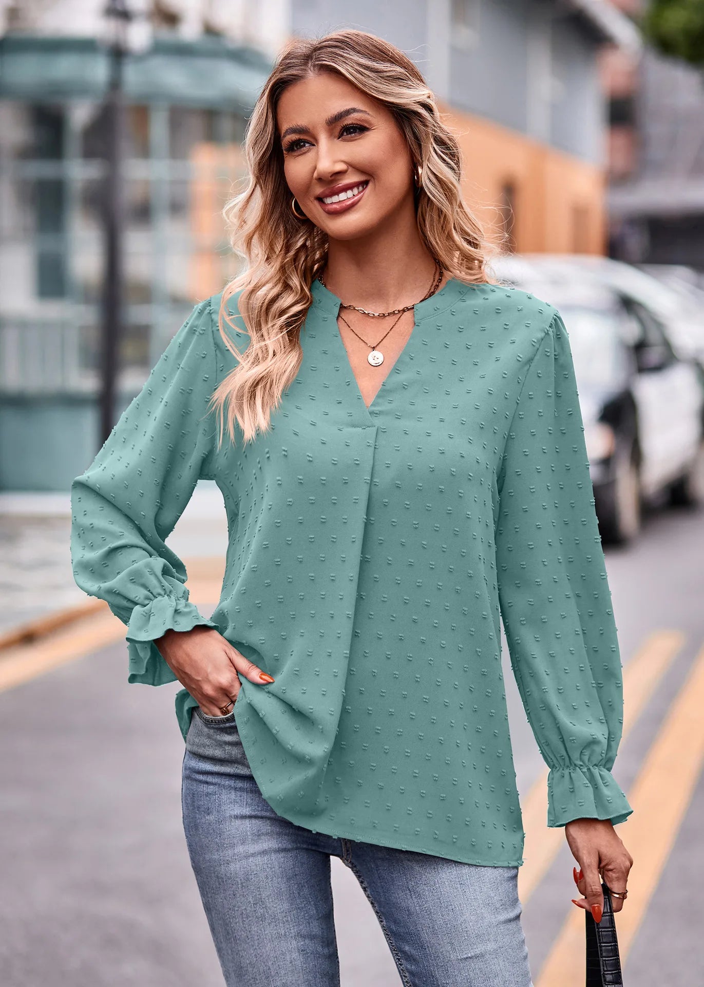 Day-to-Night V-Neck Blouse Pullover Blouses | Chuzko.com