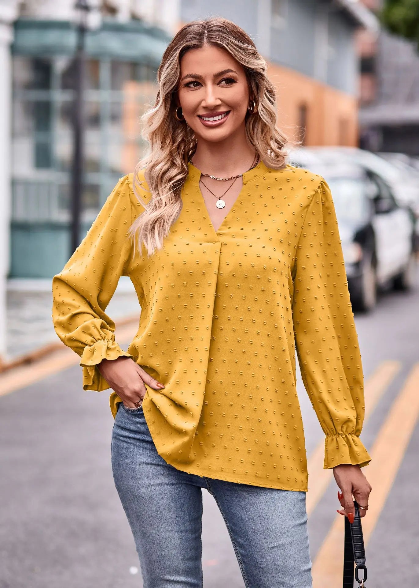 Day-to-Night V-Neck Blouse Pullover Blouses | Chuzko.com