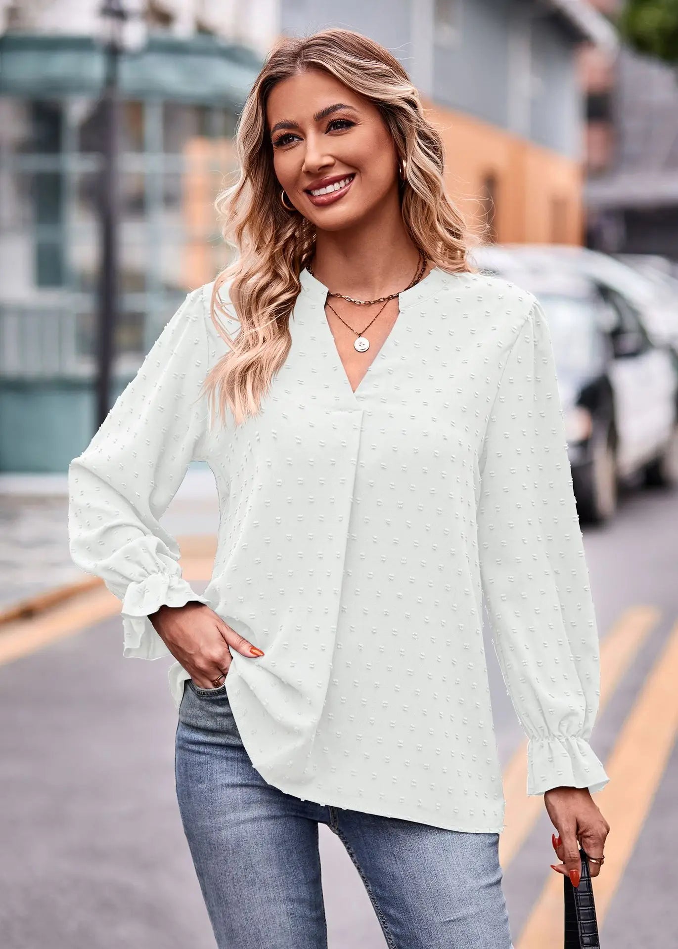 Day-to-Night V-Neck Blouse Pullover Blouses | Chuzko.com