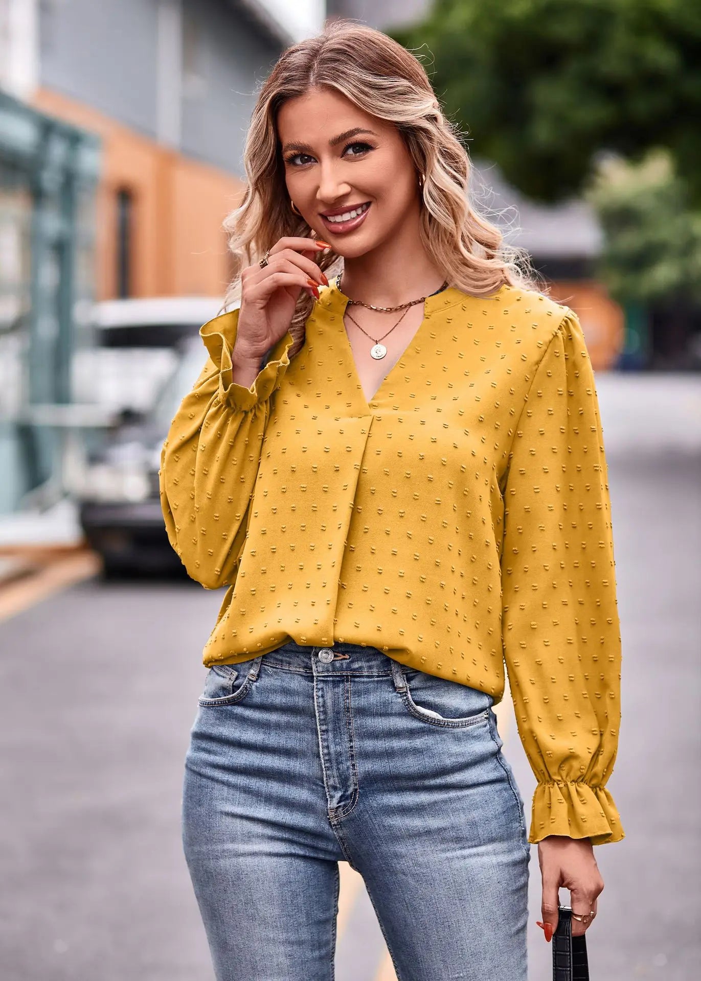 Day-to-Night V-Neck Blouse Pullover Blouses | Chuzko.com