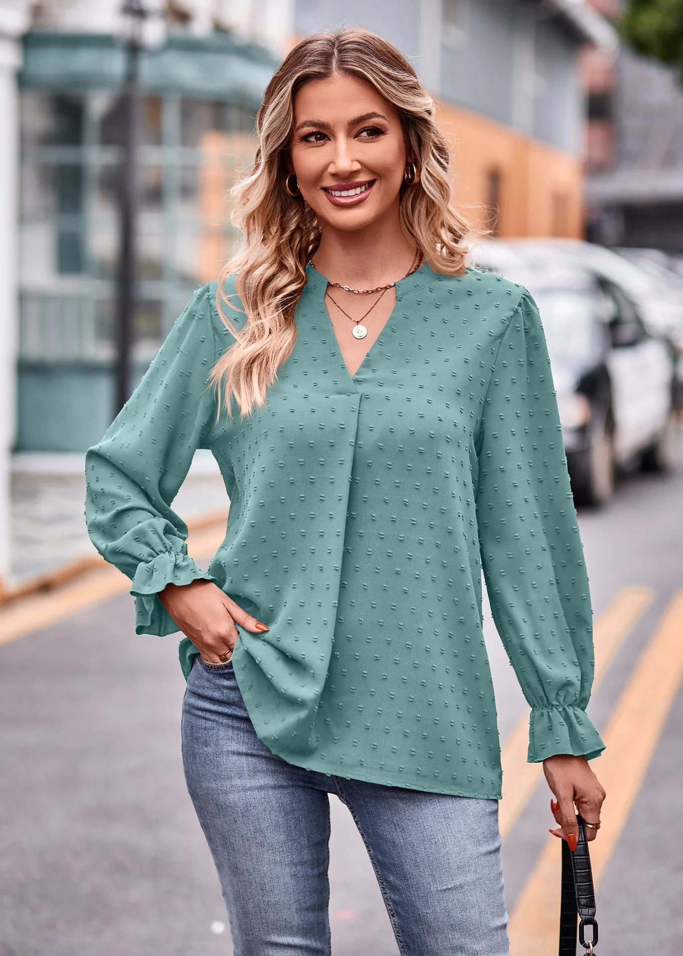 Day-to-Night V-Neck Blouse Pullover Blouses | Chuzko.com