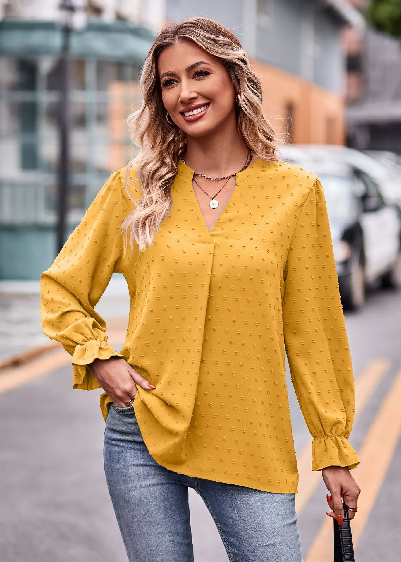 Day-to-Night V-Neck Blouse Pullover Blouses | Chuzko.com