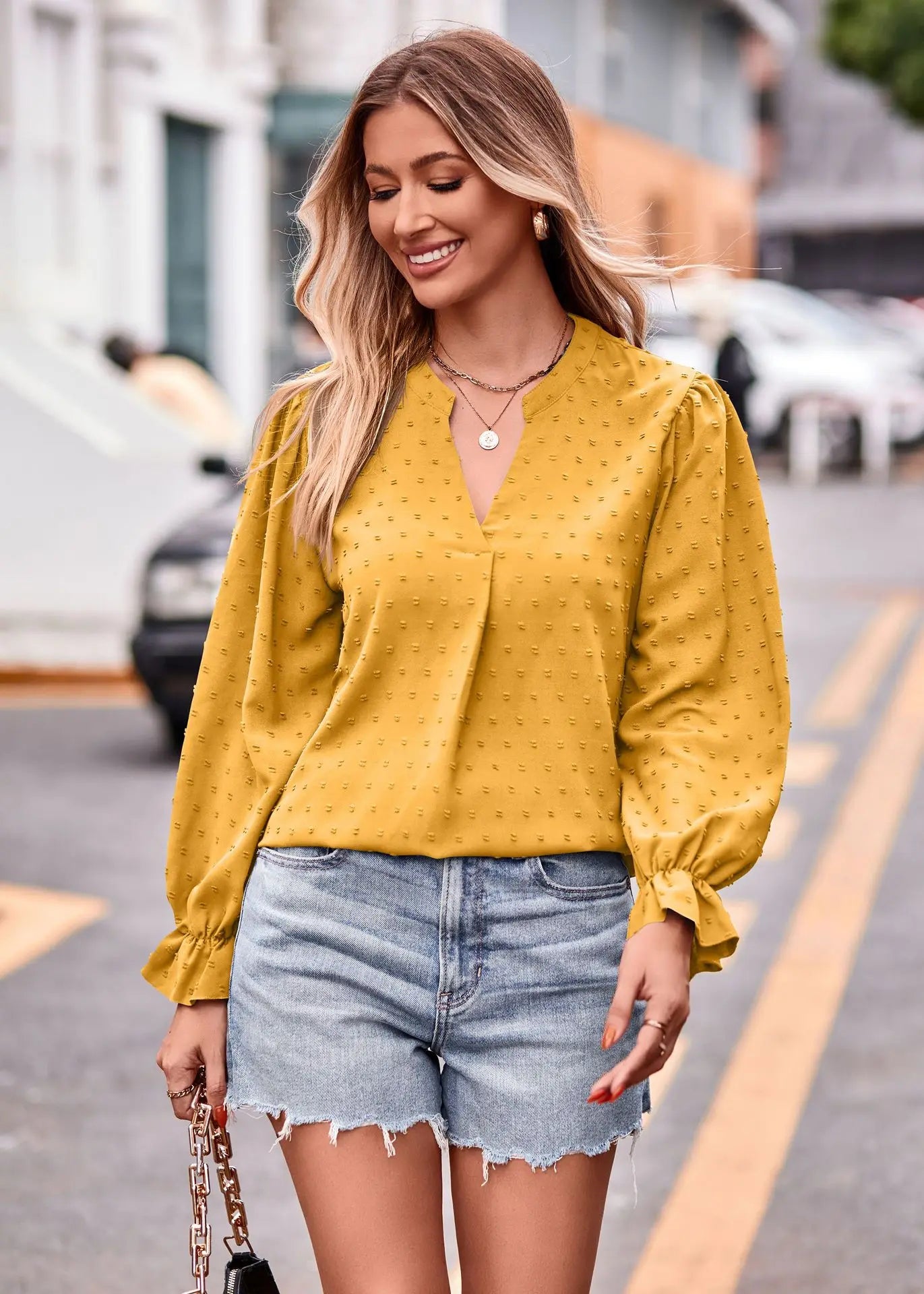 Day-to-Night V-Neck Blouse Pullover Blouses | Chuzko.com