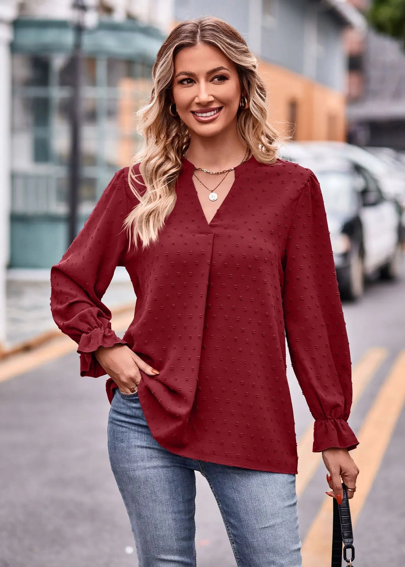 Day-to-Night V-Neck Blouse Pullover Blouses | Chuzko.com