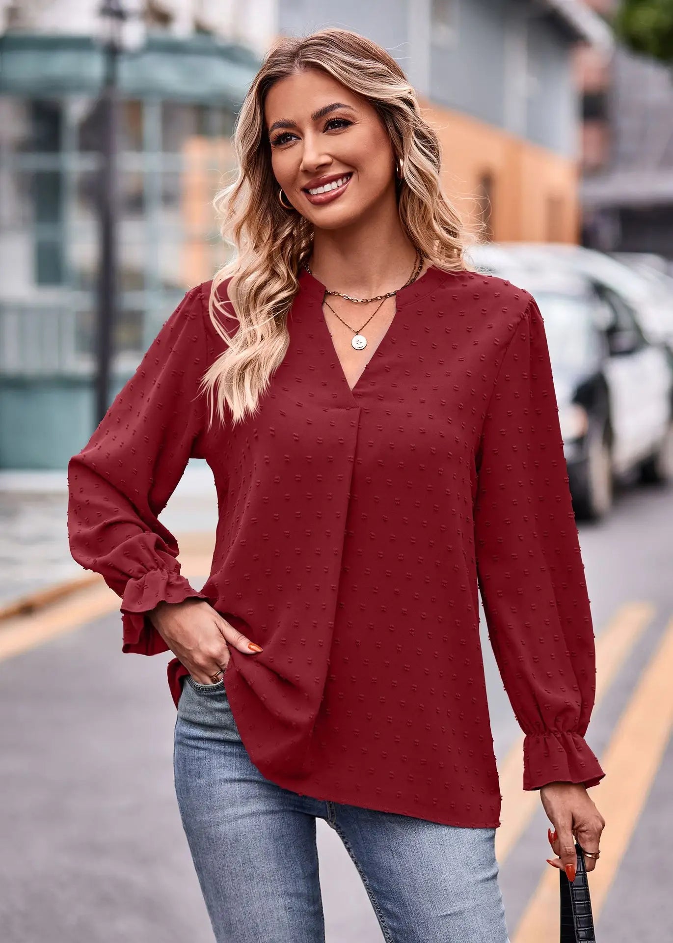 Day-to-Night V-Neck Blouse Pullover Blouses | Chuzko.com