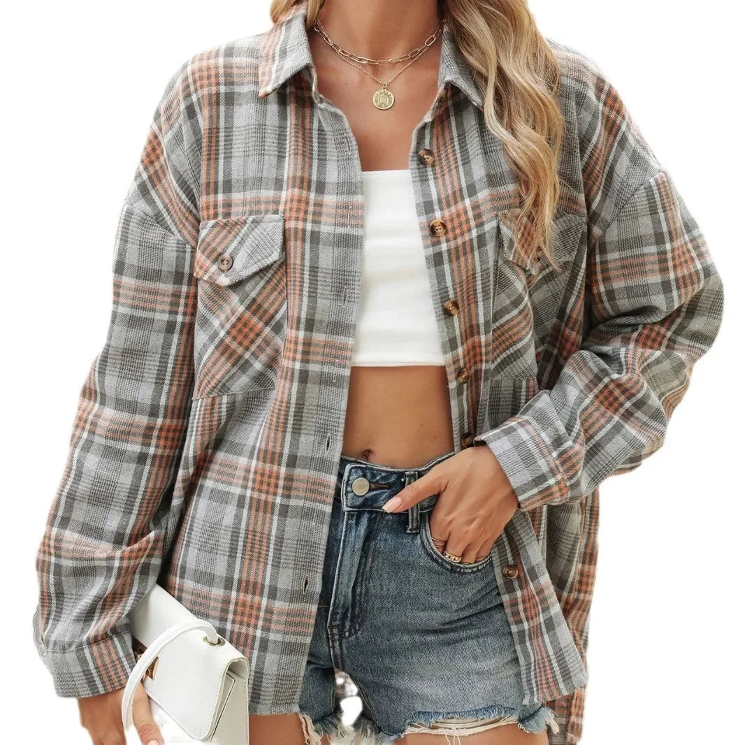 Laid-back Layers Plaid Shacket Women Shackets | Chuzko.com