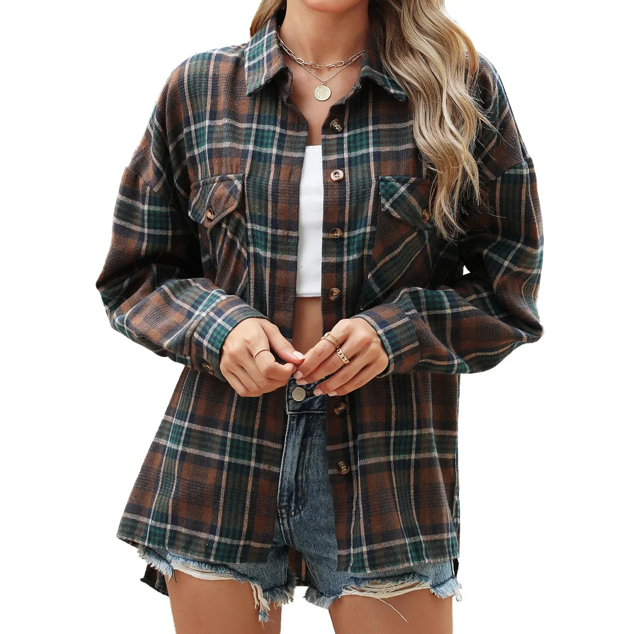 Laid-back Layers Plaid Shacket Women Shackets | Chuzko.com