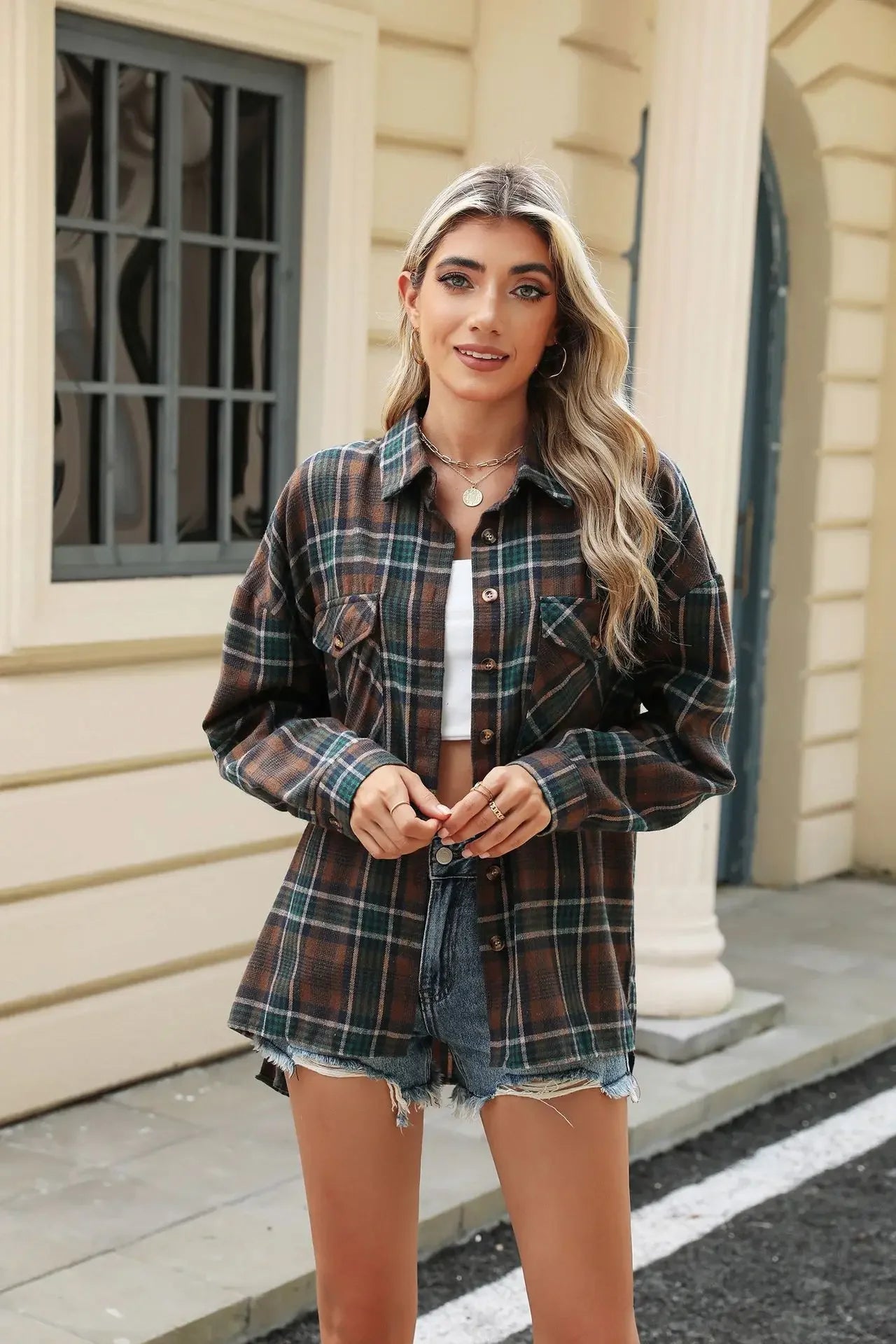 Laid-back Layers Plaid Shacket Women Shackets | Chuzko.com