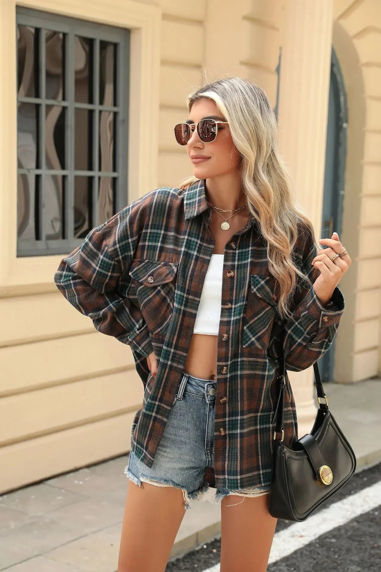 Laid-back Layers Plaid Shacket Women Shackets | Chuzko.com