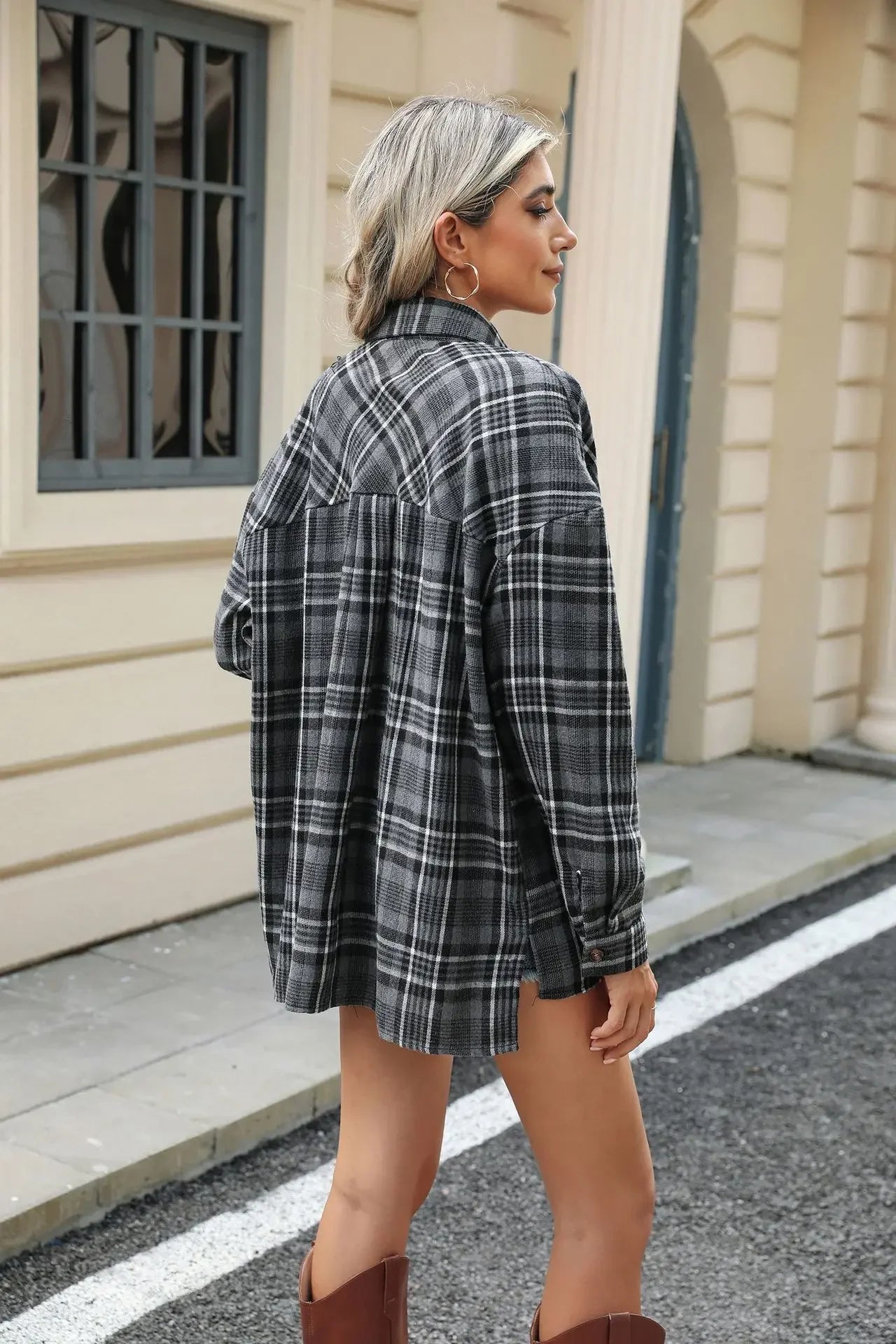 Laid-back Layers Plaid Shacket Women Shackets | Chuzko.com