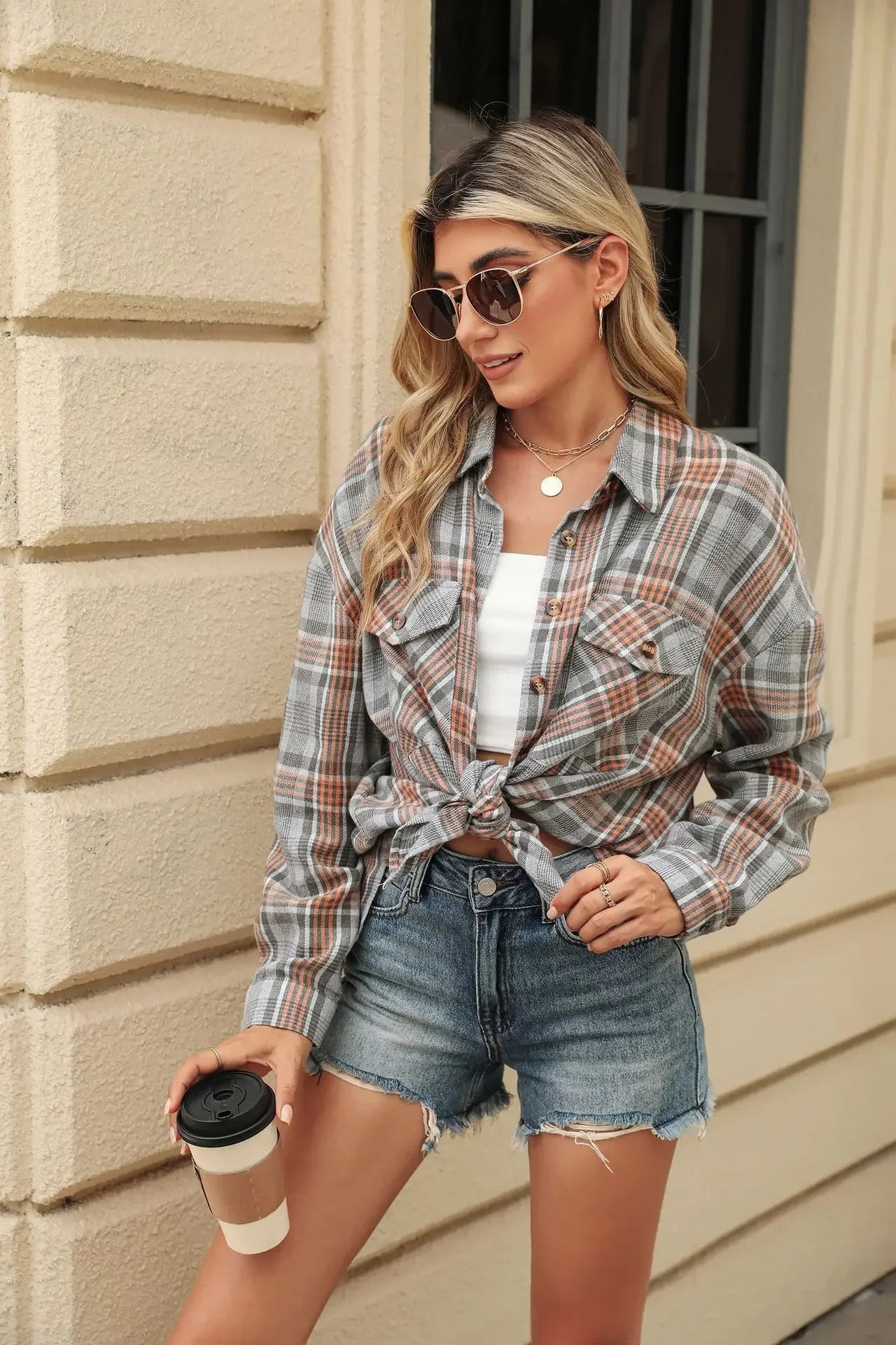 Laid-back Layers Plaid Shacket Women Shackets | Chuzko.com