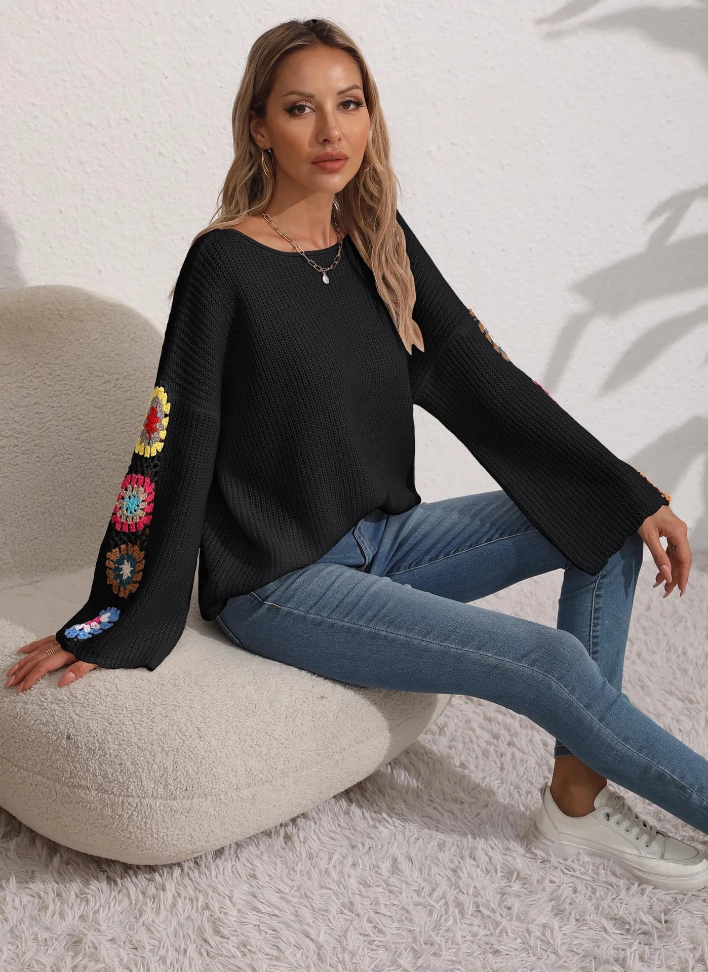 Folk Embroidered Cozy Pullover Pullover Sweaters | Chuzko.com