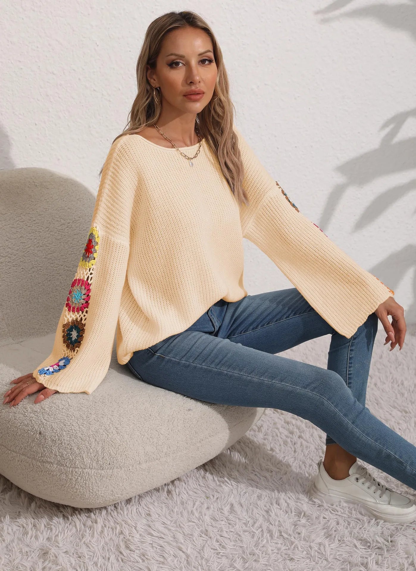 Folk Embroidered Cozy Pullover Pullover Sweaters | Chuzko.com