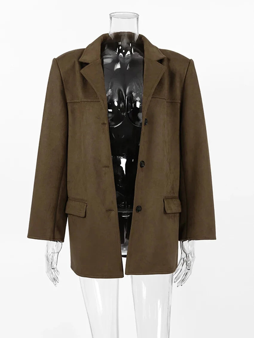 Faux Suede Brown Velvet Coat – Luxe Fall Fashion Women Blazers | Chuzko.com