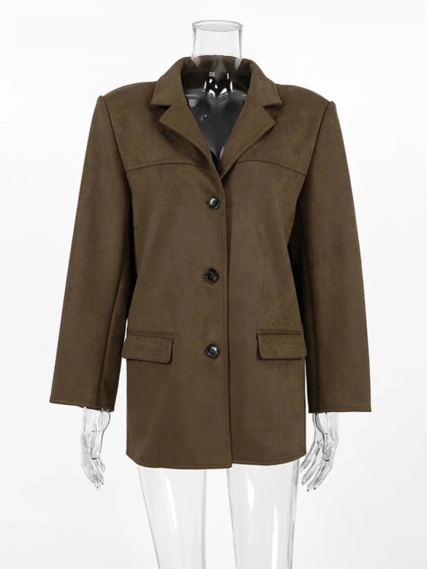 Faux Suede Brown Velvet Coat – Luxe Fall Fashion Women Blazers | Chuzko.com