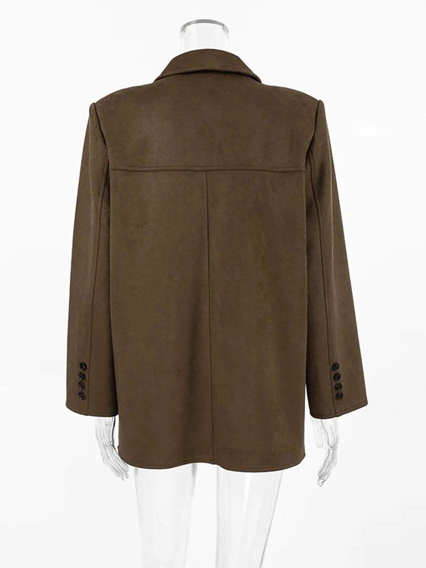 Faux Suede Brown Velvet Coat – Luxe Fall Fashion Women Blazers | Chuzko.com