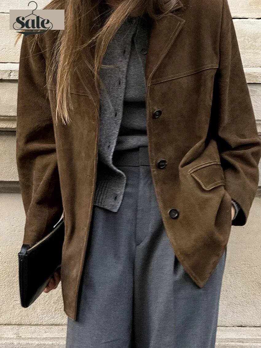 Faux Suede Brown Velvet Coat – Luxe Fall Fashion Women Blazers | Chuzko.com