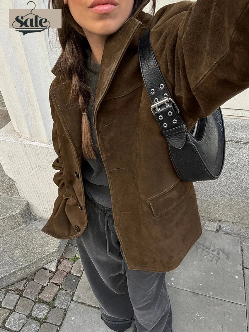 Faux Suede Brown Velvet Coat – Luxe Fall Fashion Women Blazers | Chuzko.com