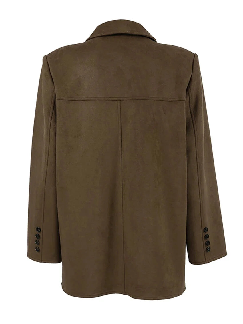 Faux Suede Brown Velvet Coat – Luxe Fall Fashion Women Blazers | Chuzko.com