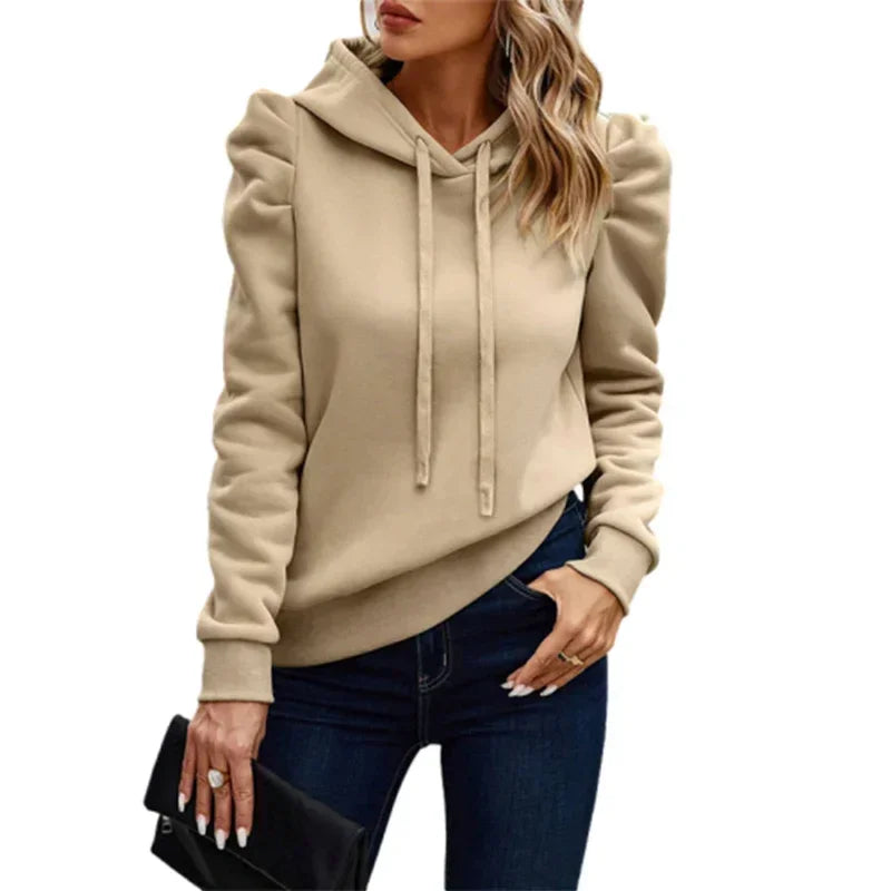 Women’s Cozy Pullover Hoodie with Puffed Sleeves	