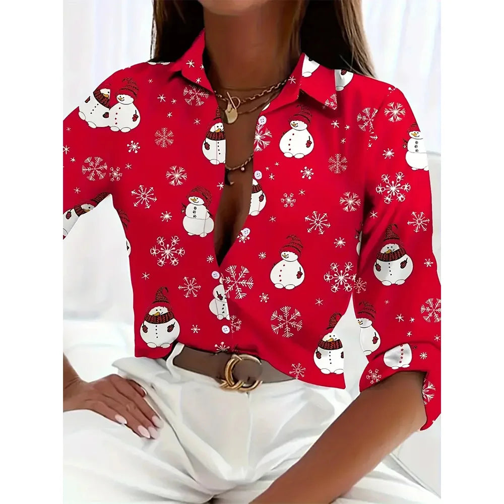 Festive Holiday Button-Up Shirt for Women – Merry & Bright Christmas Shirt