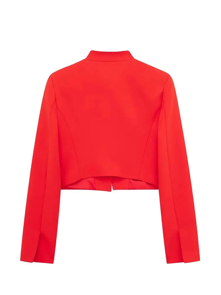 High-Neck Red Cropped Blazer – Tailored Women’s Jacket Women | Chuzko.com