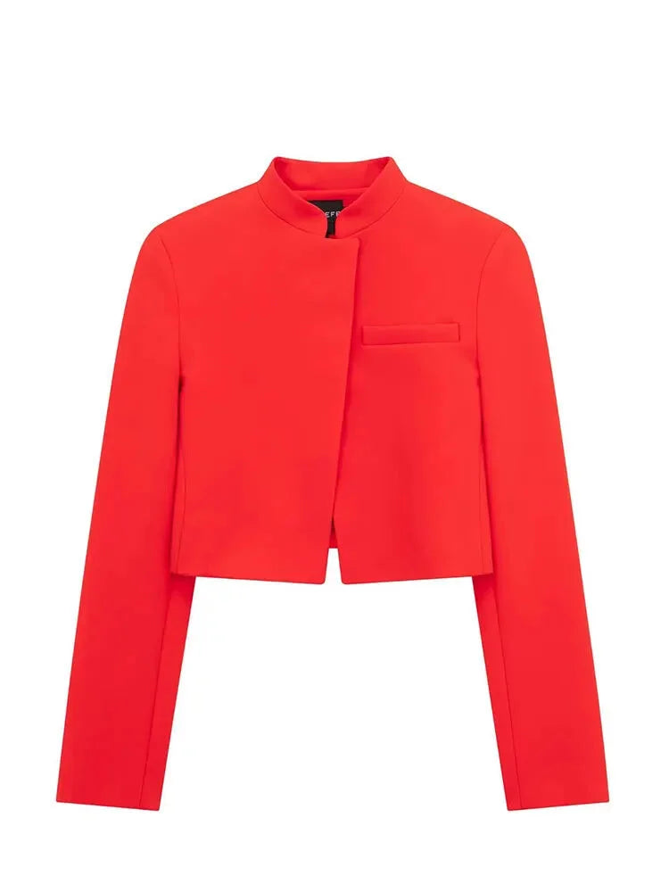 High-Neck Red Cropped Blazer – Tailored Women’s Jacket Women | Chuzko.com