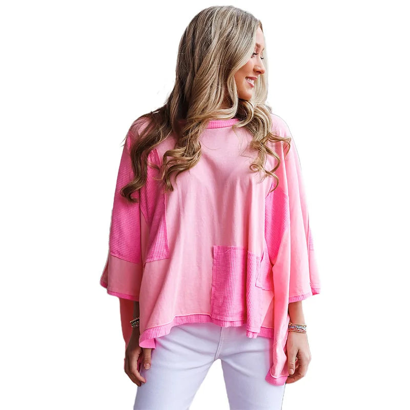 Pink Patchwork Lounge Top Loungewear Tops | Chuzko.com